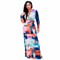 Fashion Summer digital printed floral dress women long sleeve evening dress